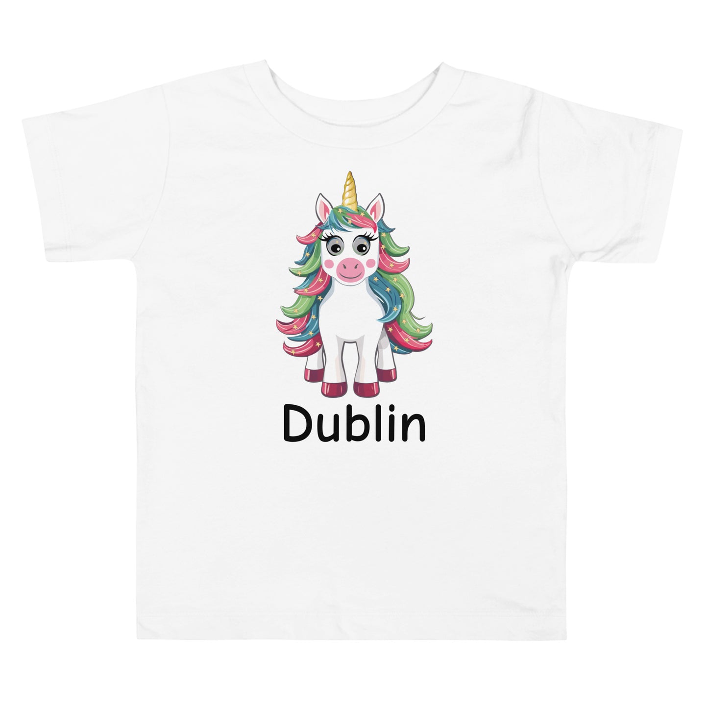 Personalized Name with Christmas Unicorn Toddler Girl Short Sleeve Tee White color.