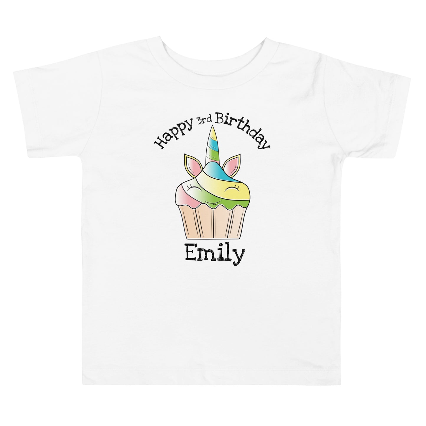 Personalized Birthday Unicorn Cupcake with Name & Age on a Toddler Tee
