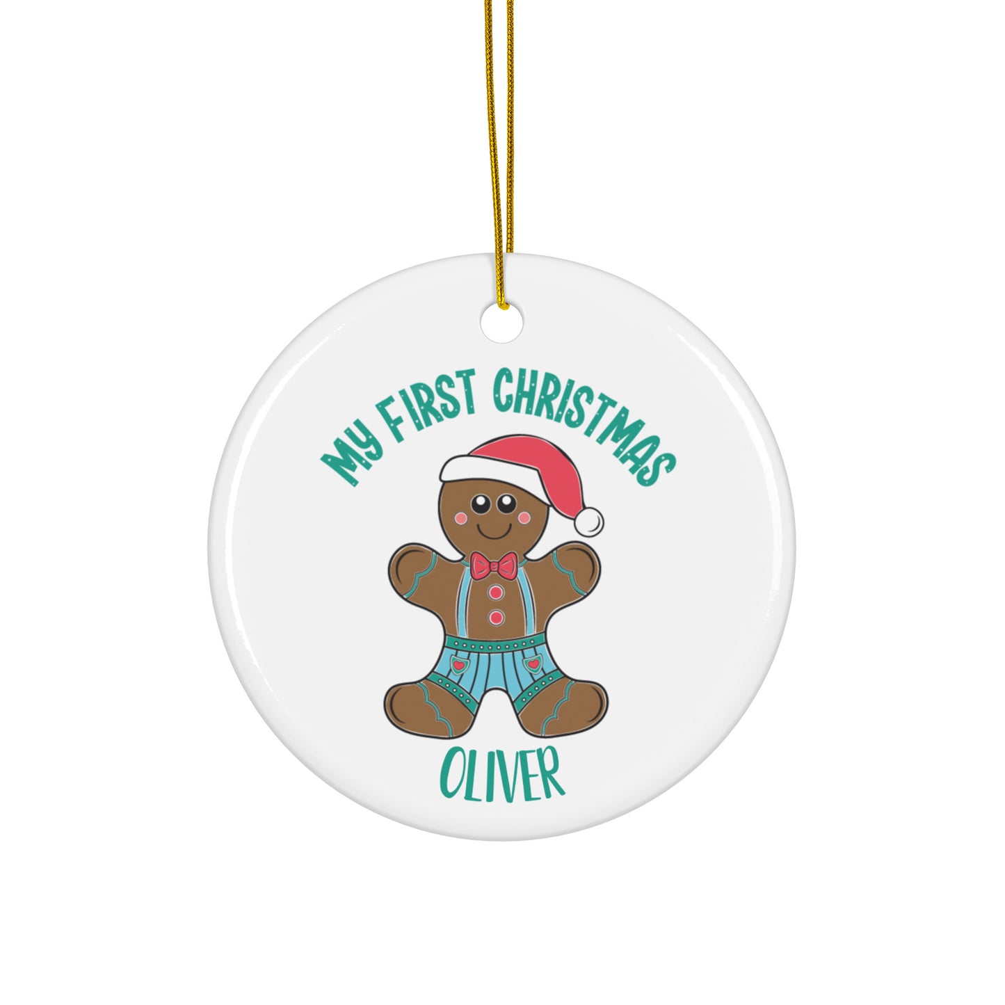 My First Christmas Gingerbread Man Ceramic Ornament personalizd with name.