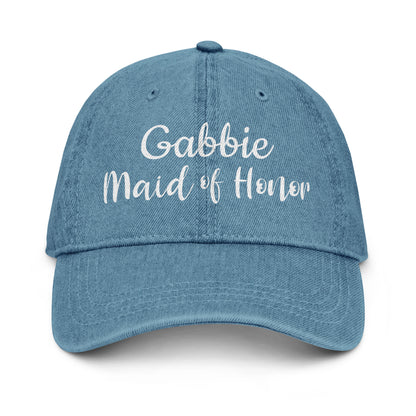 Personalized with name  Maid of Honor Denim Hat.