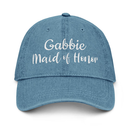 Personalized with name  Maid of Honor Denim Hat.
