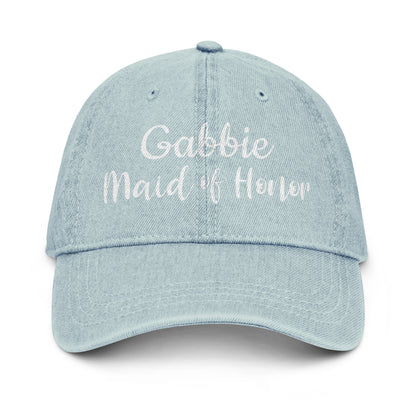 Personalized with name  Maid of Honor Denim Hat.
