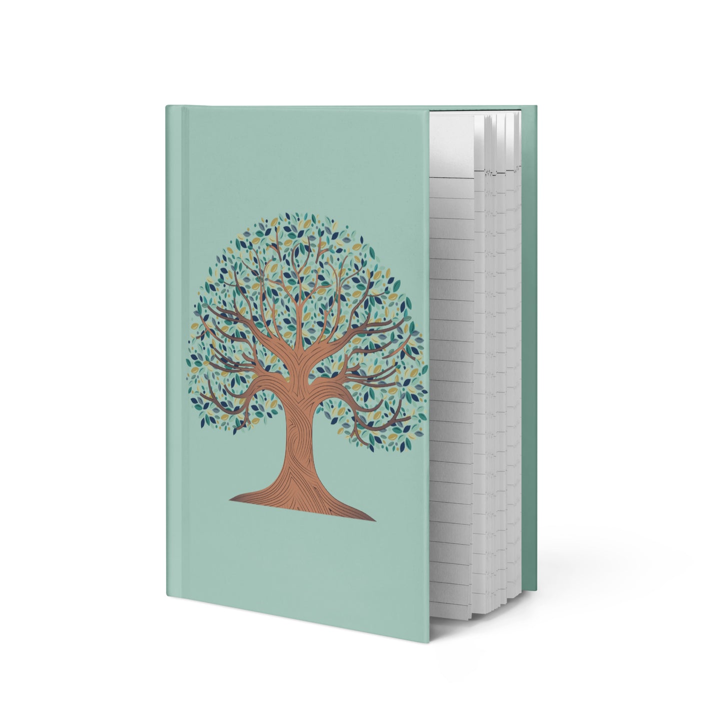 Light Green Hardcover lined journal with the Tree of Life with multi colored leaves.
