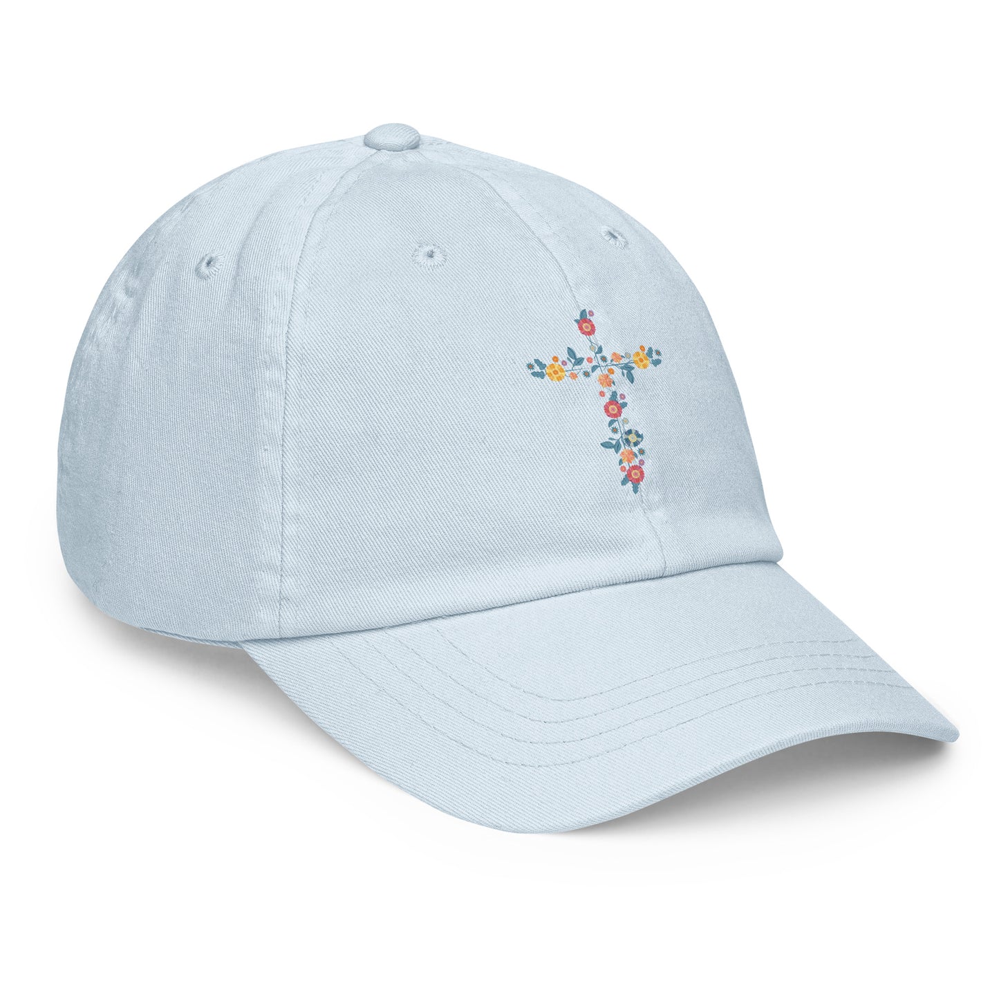 pastel ball cap with dainty printed floral cross