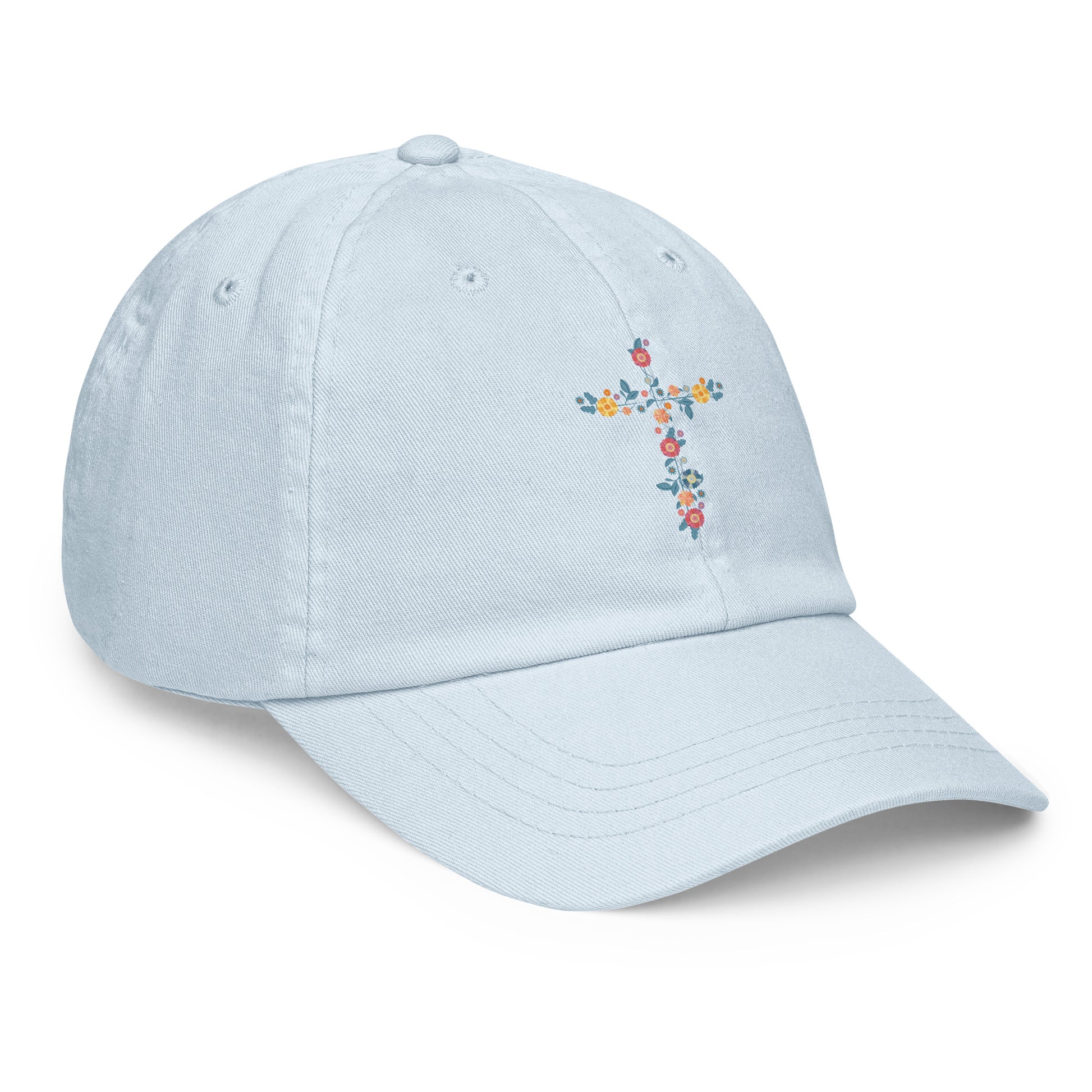 pastel ball cap with dainty printed floral cross