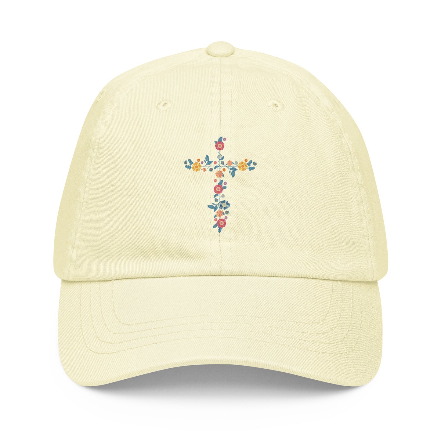 pastel ball cap with dainty printed floral cross