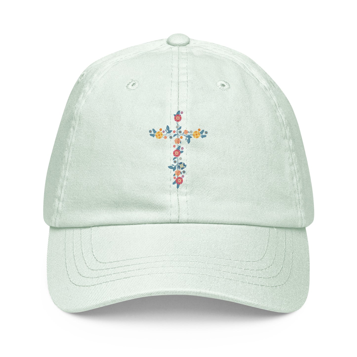pastel ball cap with dainty printed floral cross
