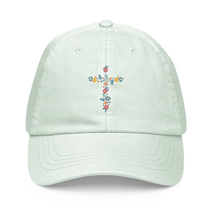 pastel ball cap with dainty printed floral cross