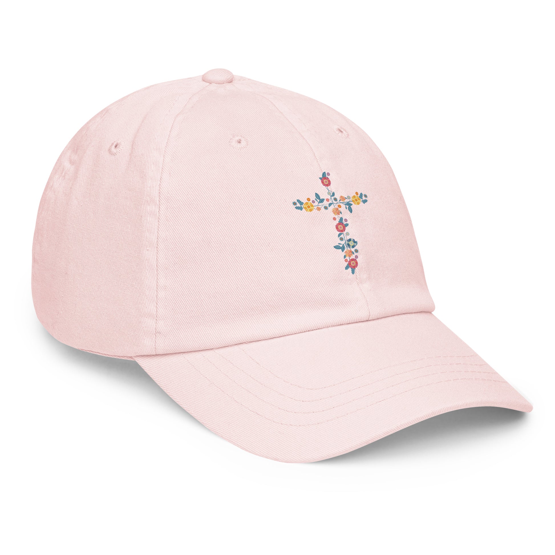 pastel ball cap with dainty printed floral cross