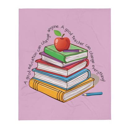 A good teacher written around multi color books with an apple on top  50x60 throw blanket.