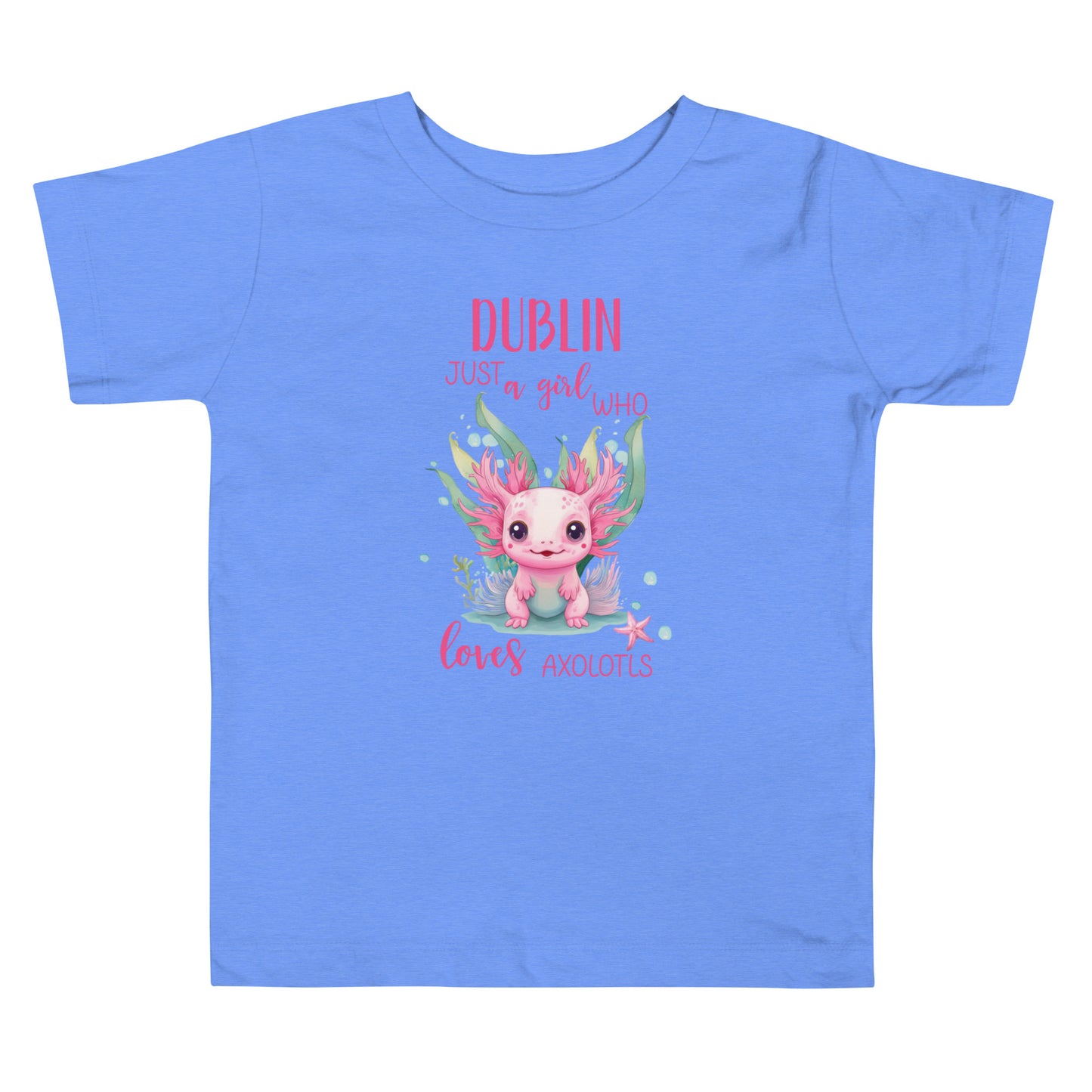 Personalized with name Just a Girl Who Loves Axolodls Toddler Short Sleeve Tee.