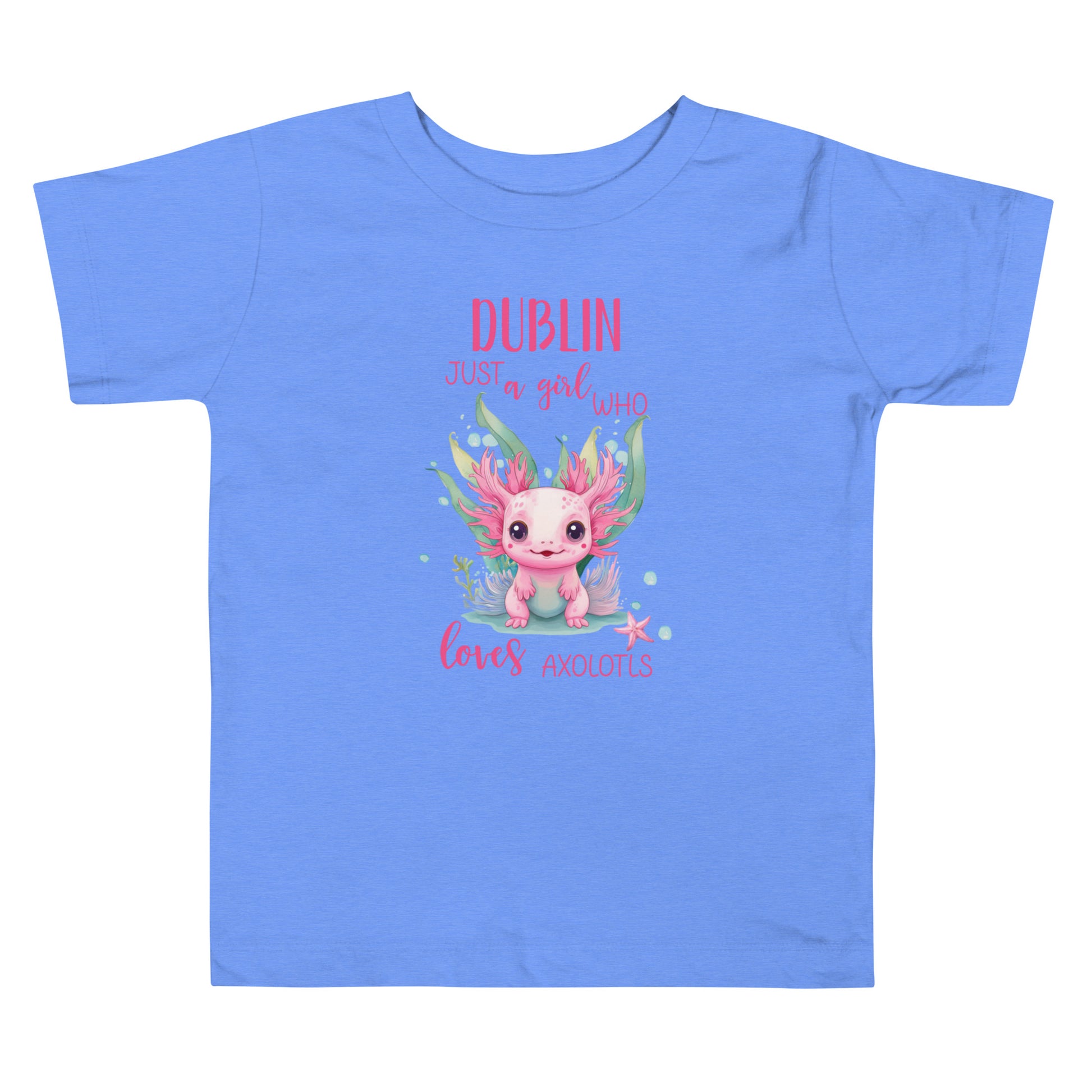 Personalized with name Just a Girl Who Loves Axolodls Toddler Short Sleeve Tee.