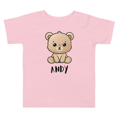 Personalized with child name below Teddy Bear on a unisex toddler t-shirt