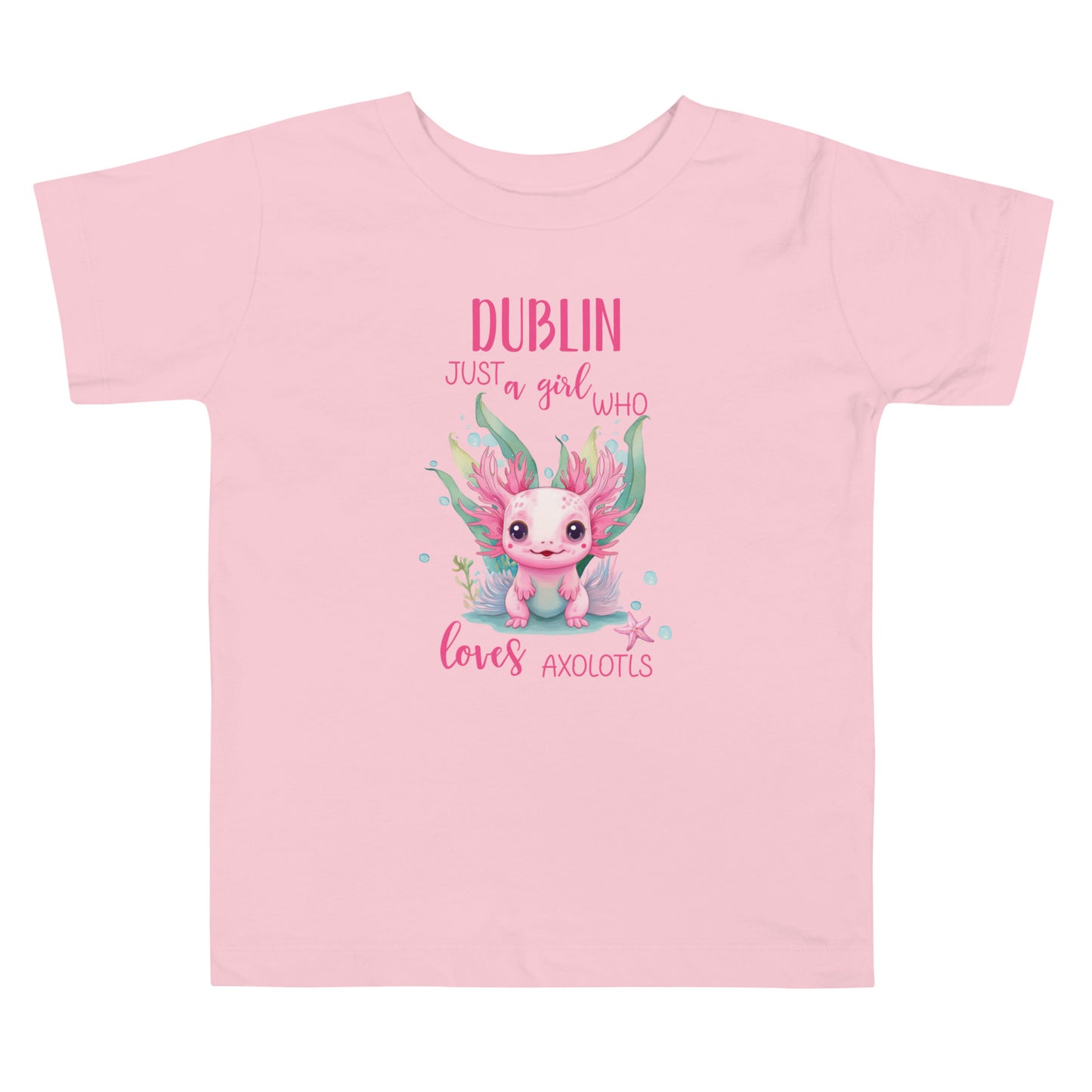Personalized with name Just a Girl Who Loves Axolodls Toddler Short Sleeve Tee.