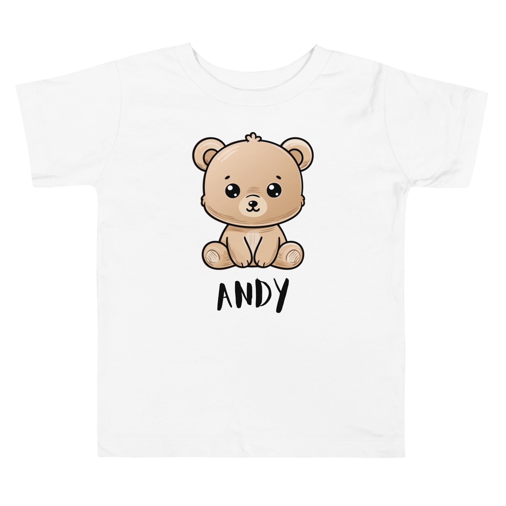 Personalized with child name below Teddy Bear on a unisex toddler t-shirt