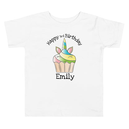 Personalized Birthday Unicorn Cupcake with Name & Age on a Toddler Tee