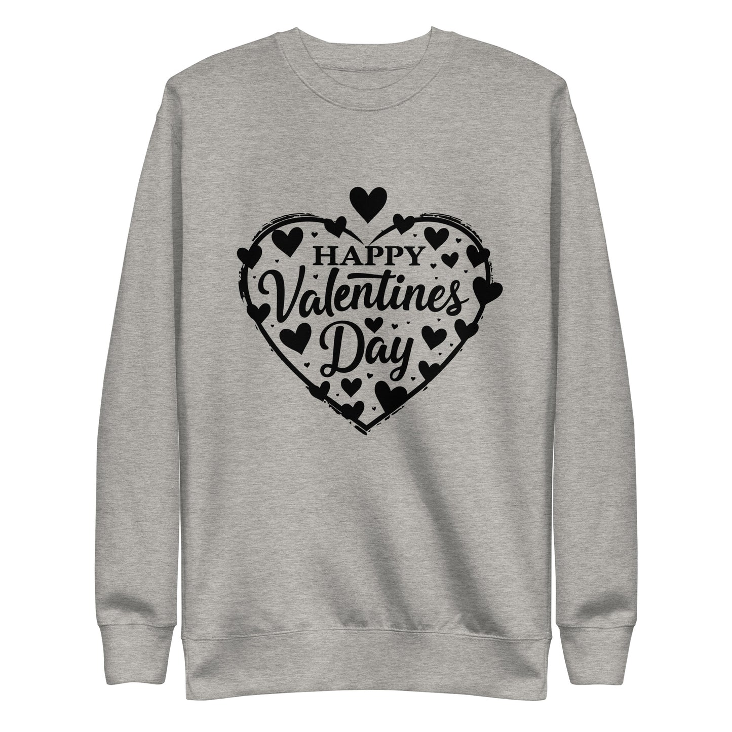Happy Valentine's Day written in a heart with hearts scattered around on a Unisex Premium Sweatshirt.