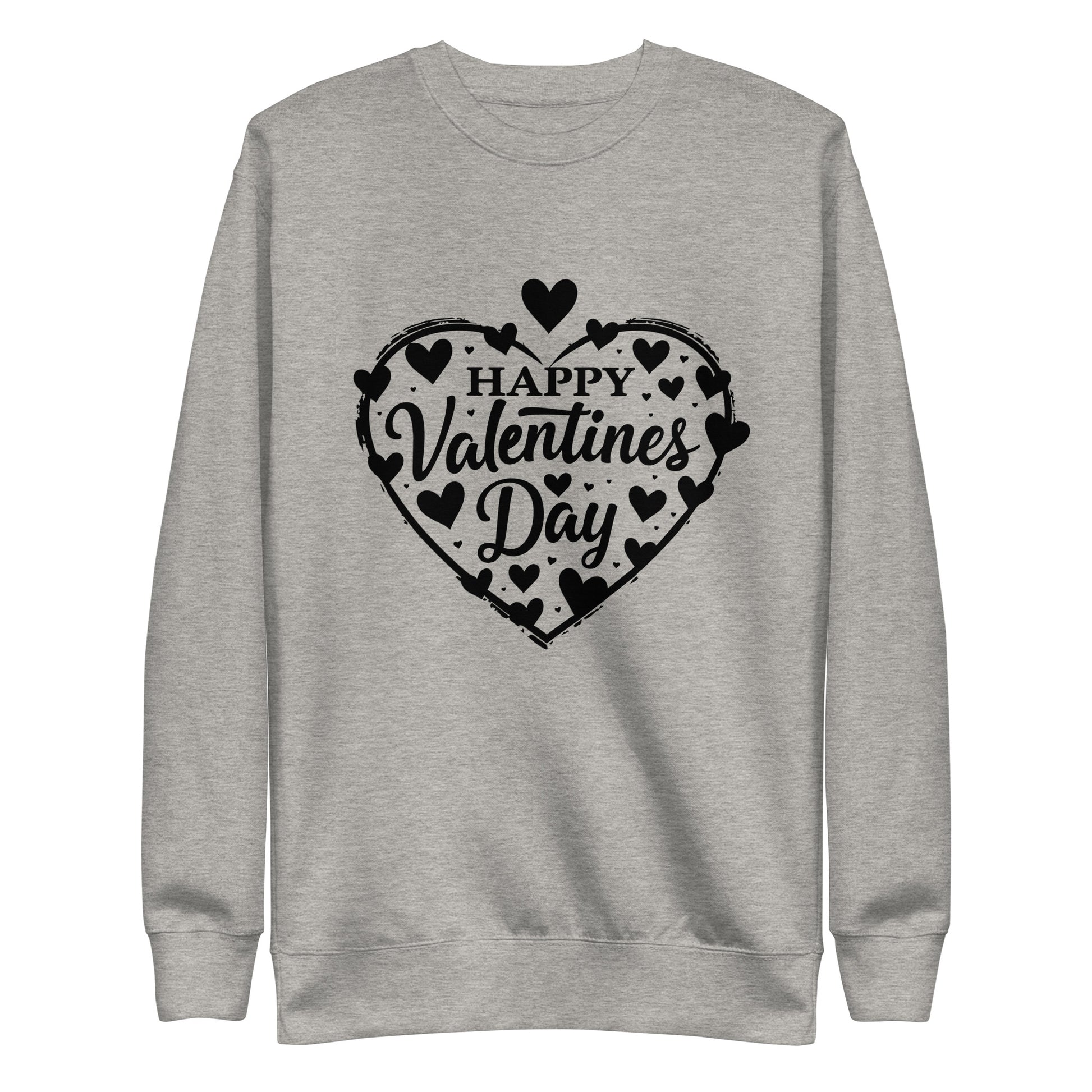 Happy Valentine's Day written in a heart with hearts scattered around on a Unisex Premium Sweatshirt.
