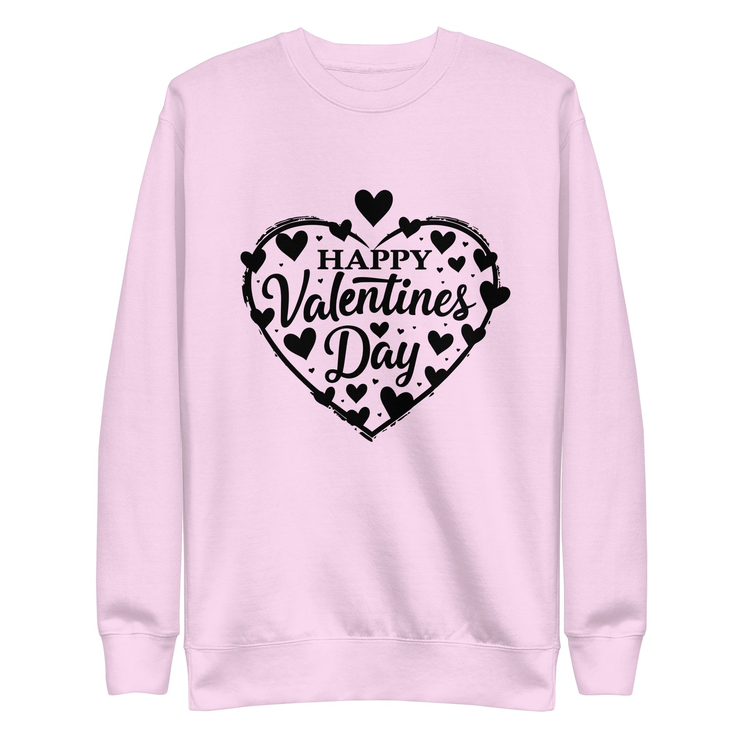 Happy Valentine's Day written in a heart with hearts scattered around on a Unisex Premium Sweatshirt.