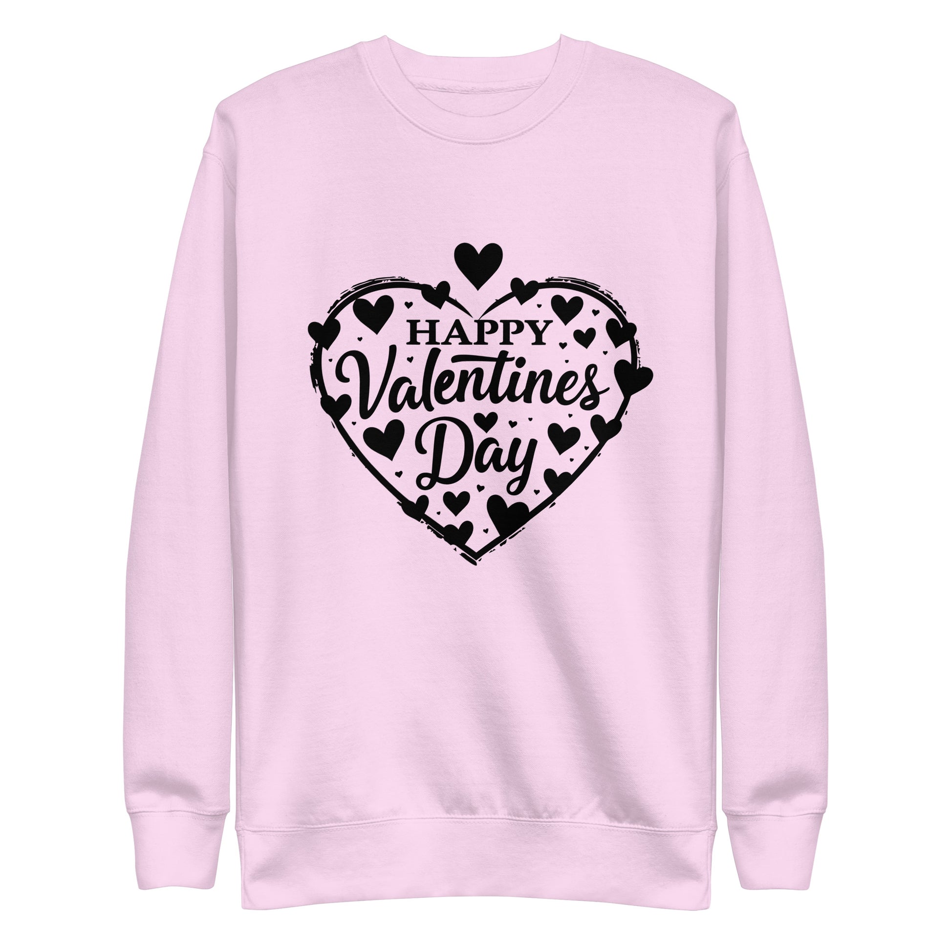 Happy Valentine's Day written in a heart with hearts scattered around on a Unisex Premium Sweatshirt.