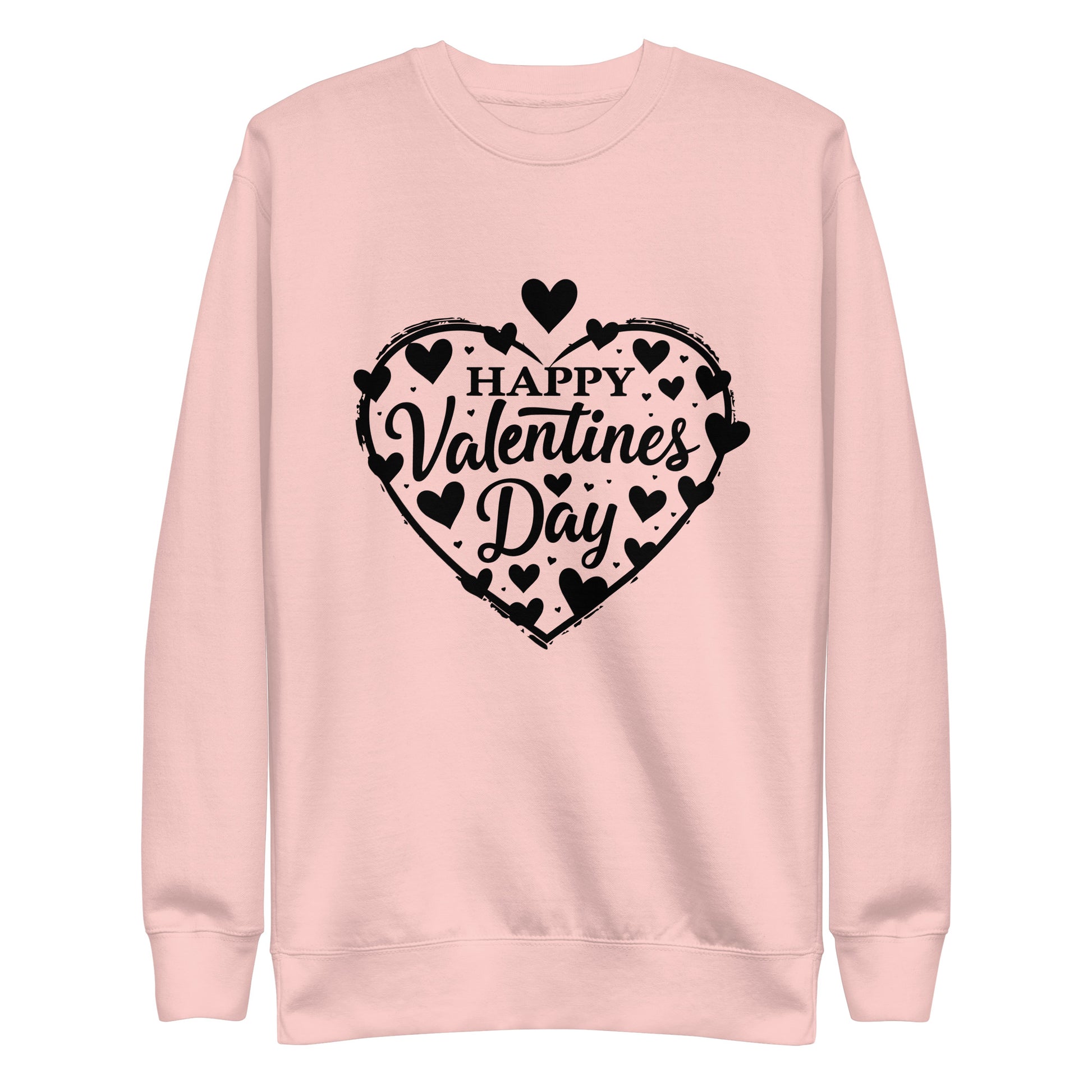 Happy Valentine's Day written in a heart with hearts scattered around on a Unisex Premium Sweatshirt.