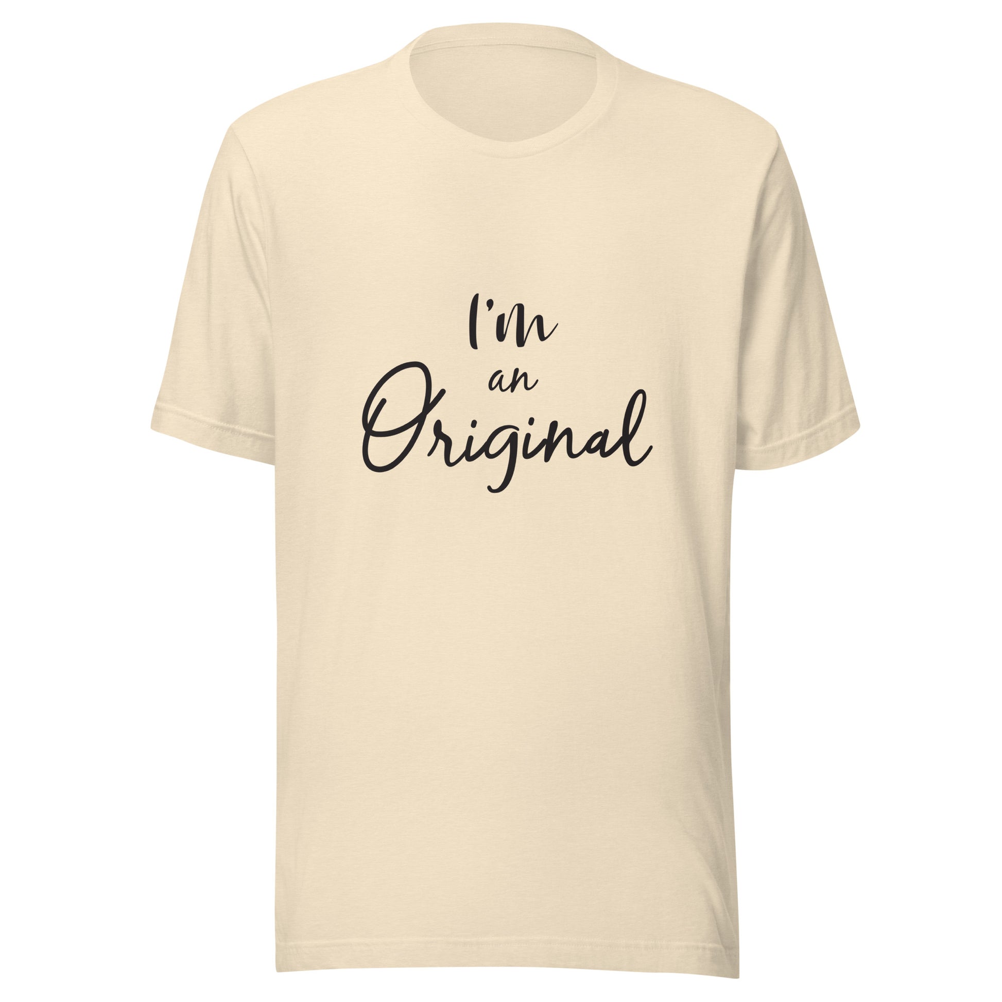 Heather natural unisex short sleeve t-shirt that states 'I'm an Original'.