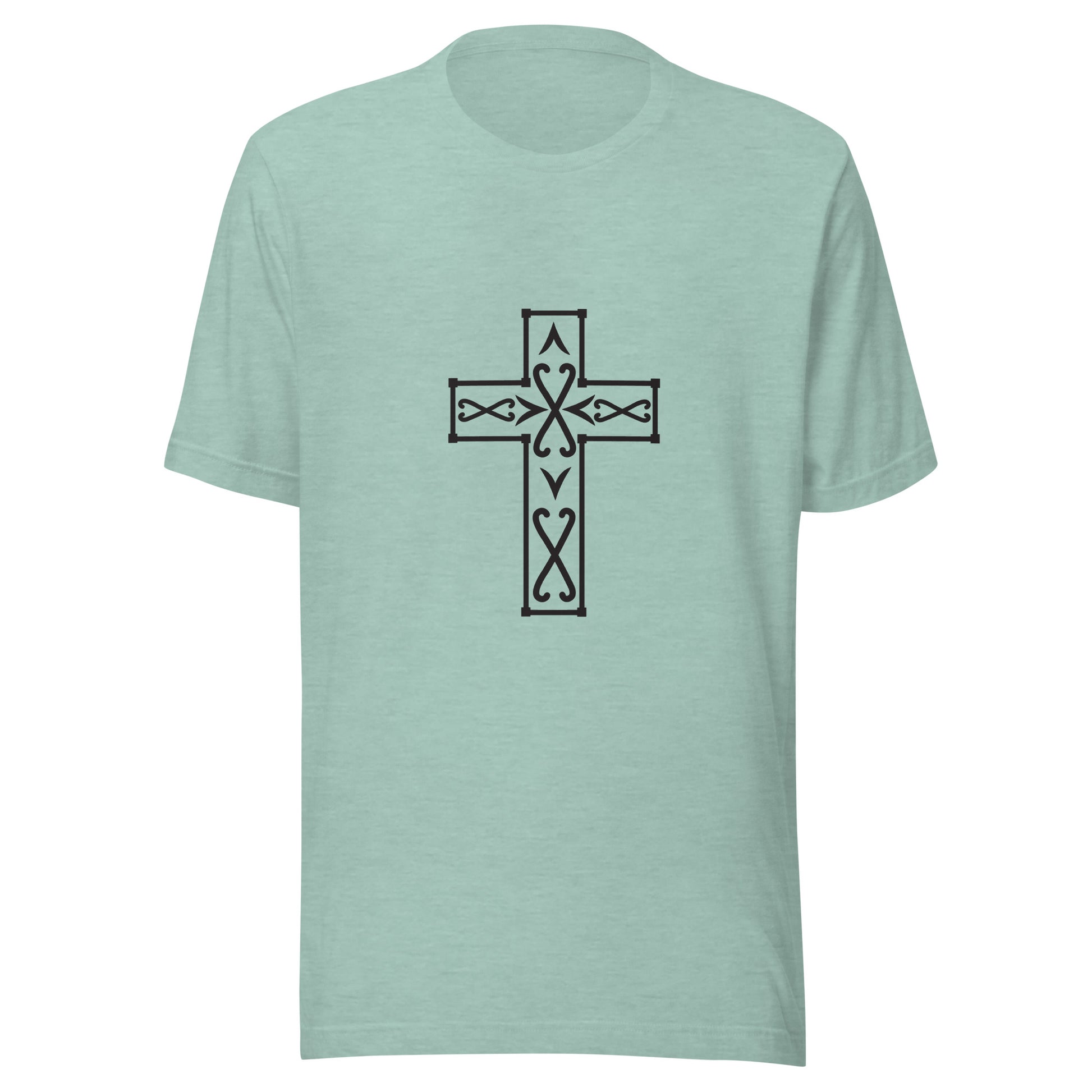 Heather dusty blue Ornate Christian Cross Unisex T-Shirt.