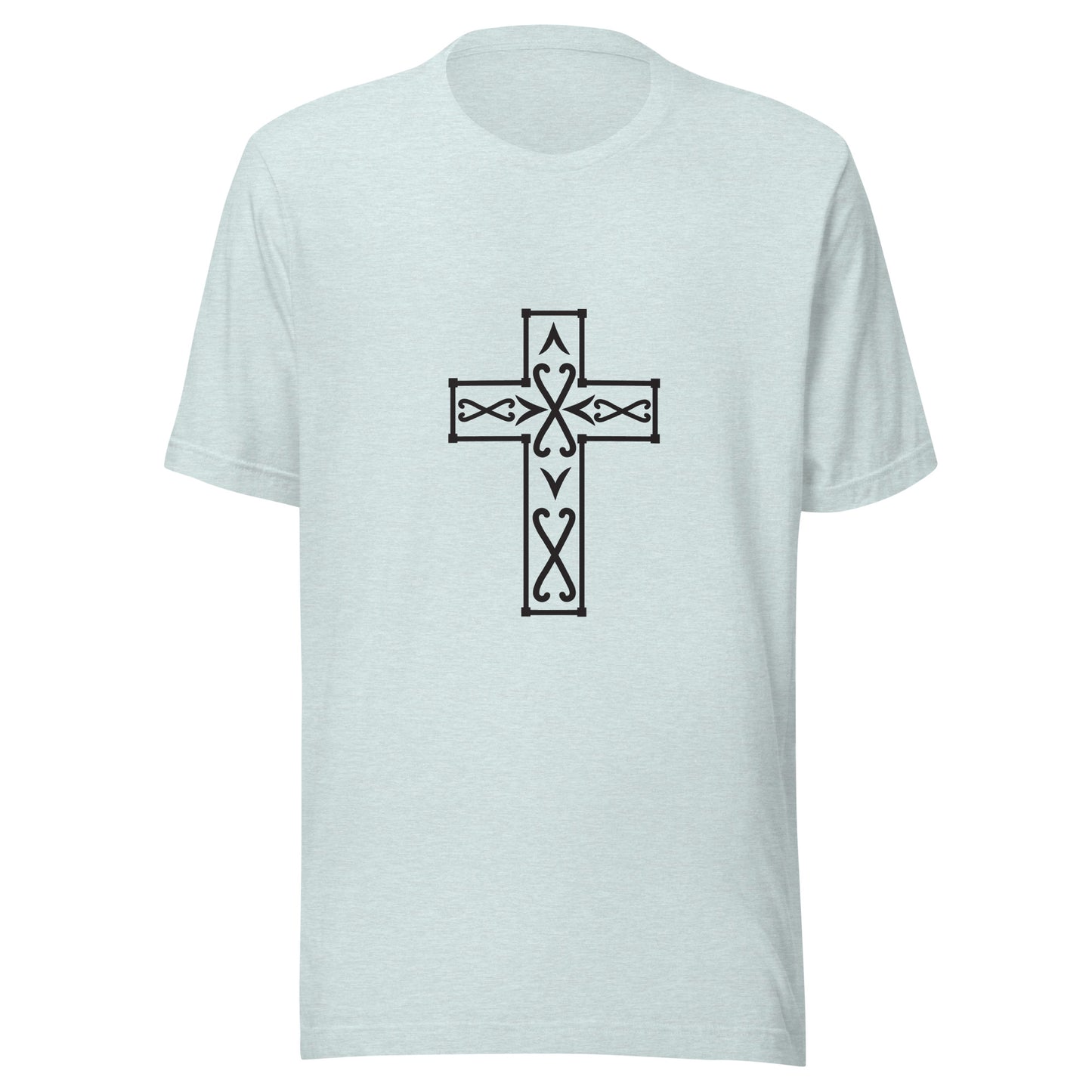 Heather Ice blue Ornate Christian Cross Unisex T-Shirt.
