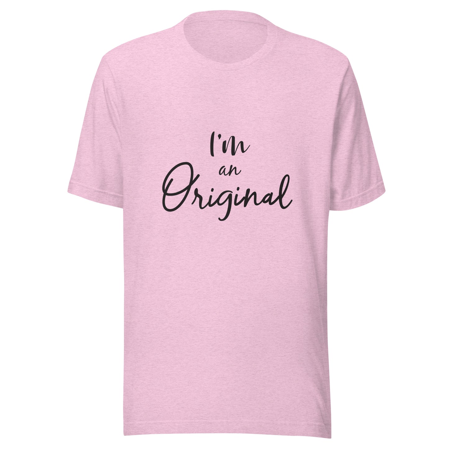 Heather prism lilac unisex short sleeve t-shirt that states 'I'm an Original'.