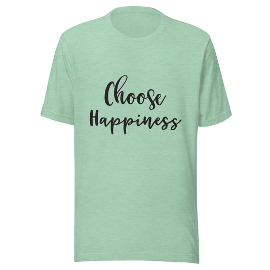 Heather prism mint unisex short sleeve t-shirt that says 'Choose Happiness'.