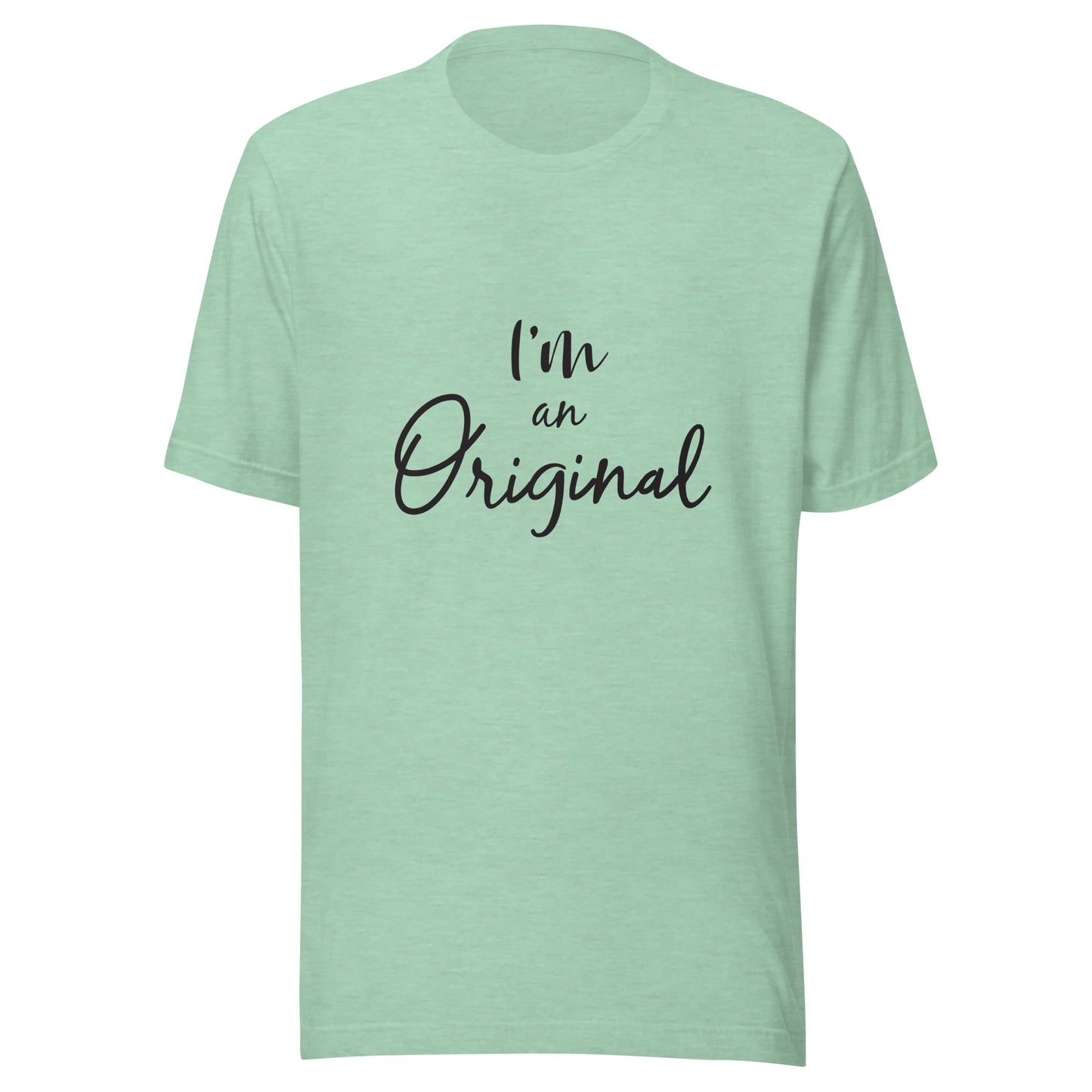 Heather prism mint unisex short sleeve t-shirt that states 'I'm an Original'.