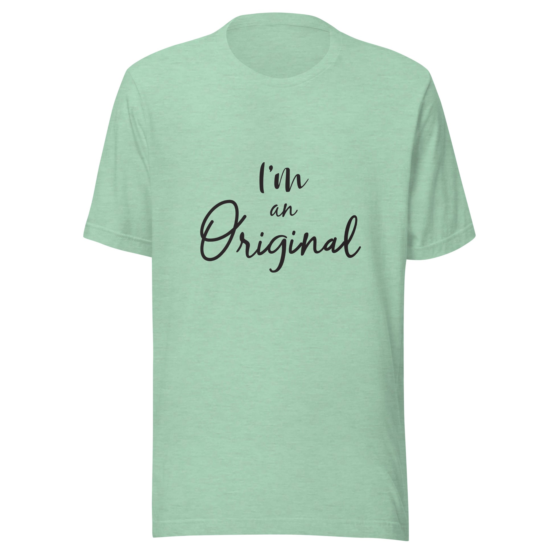Heather prism mint unisex short sleeve t-shirt that states 'I'm an Original'.