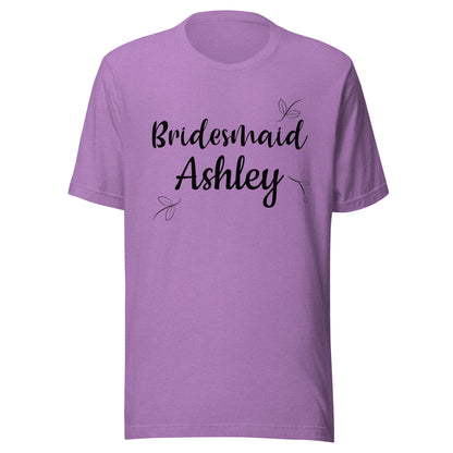 Personalized with name Bridesmaid t-shirt great for bachelorette party.