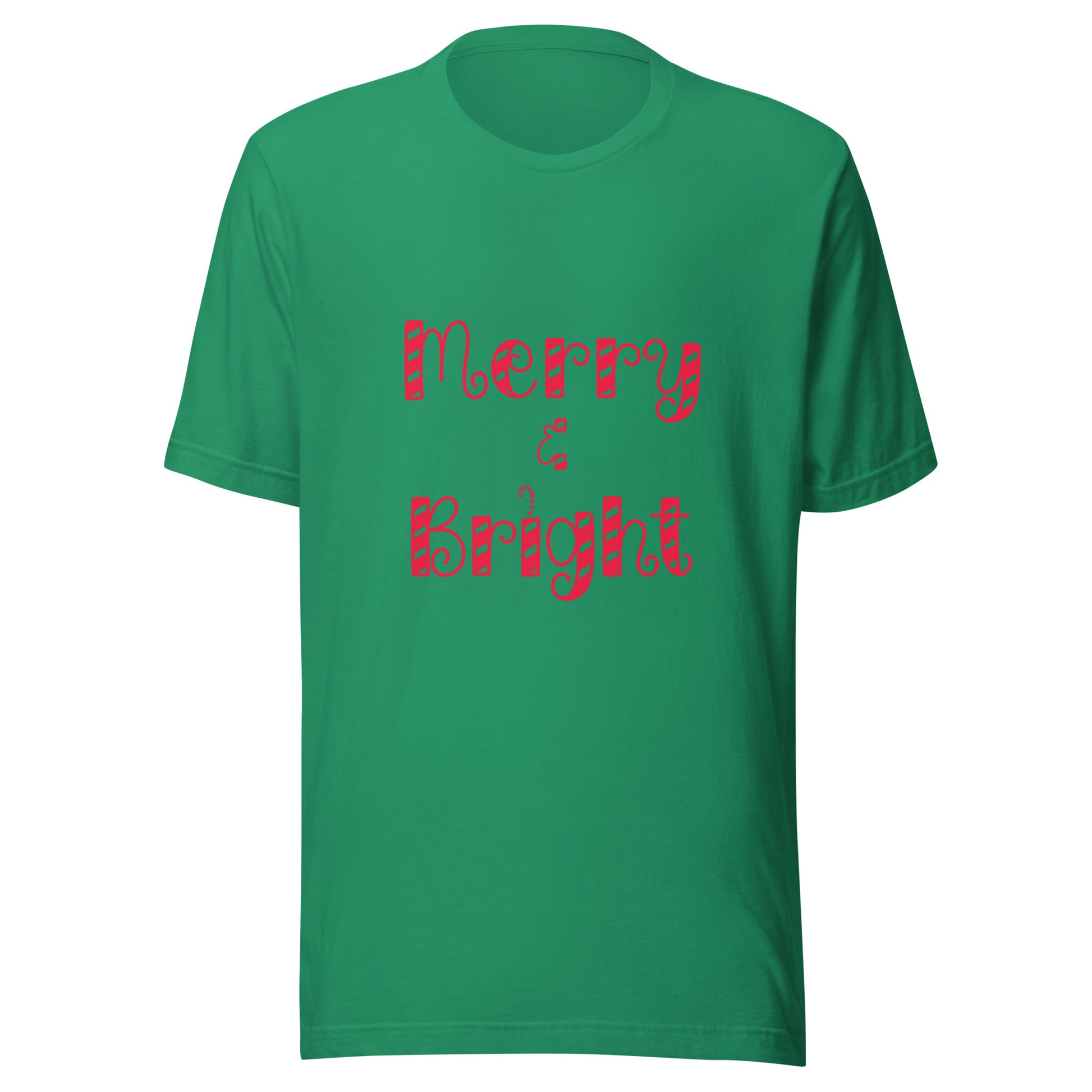Merry & Bright typography Christmas Unisex T-shirt in green.