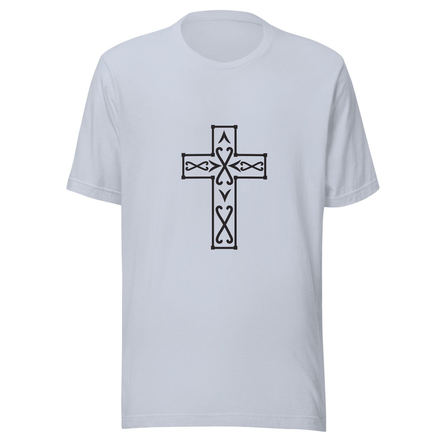 Light blue Ornate Christian Cross Unisex T-Shirt.