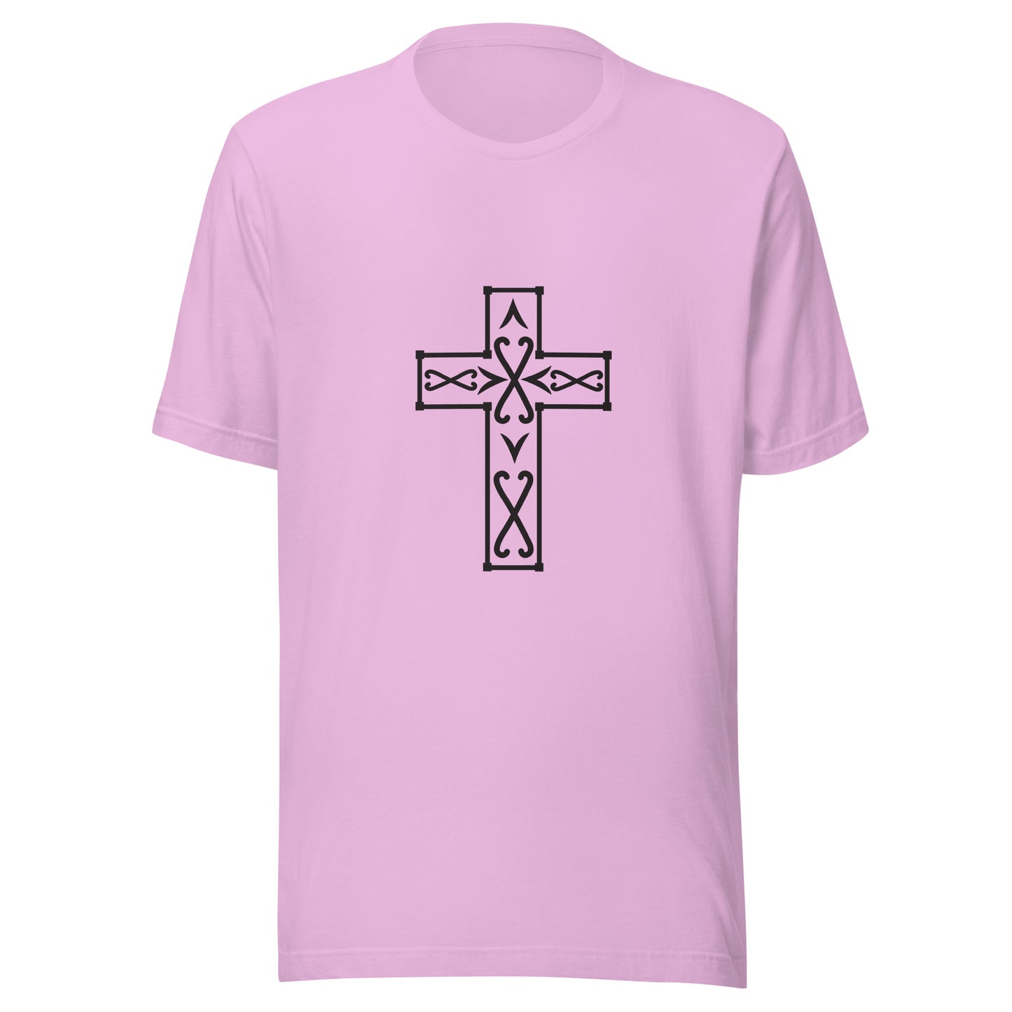 Lilac Ornate Christian Cross Unisex T-Shirt.
