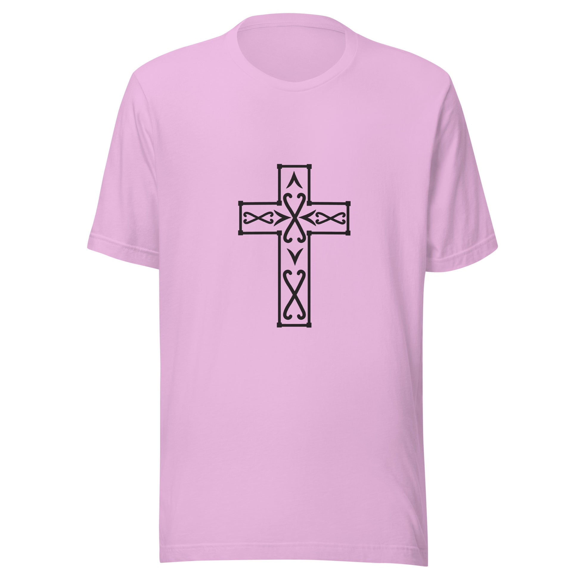 Lilac Ornate Christian Cross Unisex T-Shirt.