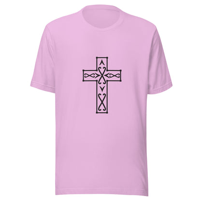 Lilac Ornate Christian Cross Unisex T-Shirt.