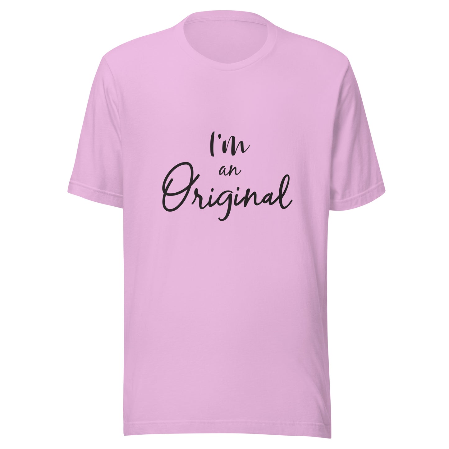 Lilac unisex short sleeve t-shirt that states 'I'm an Original'.