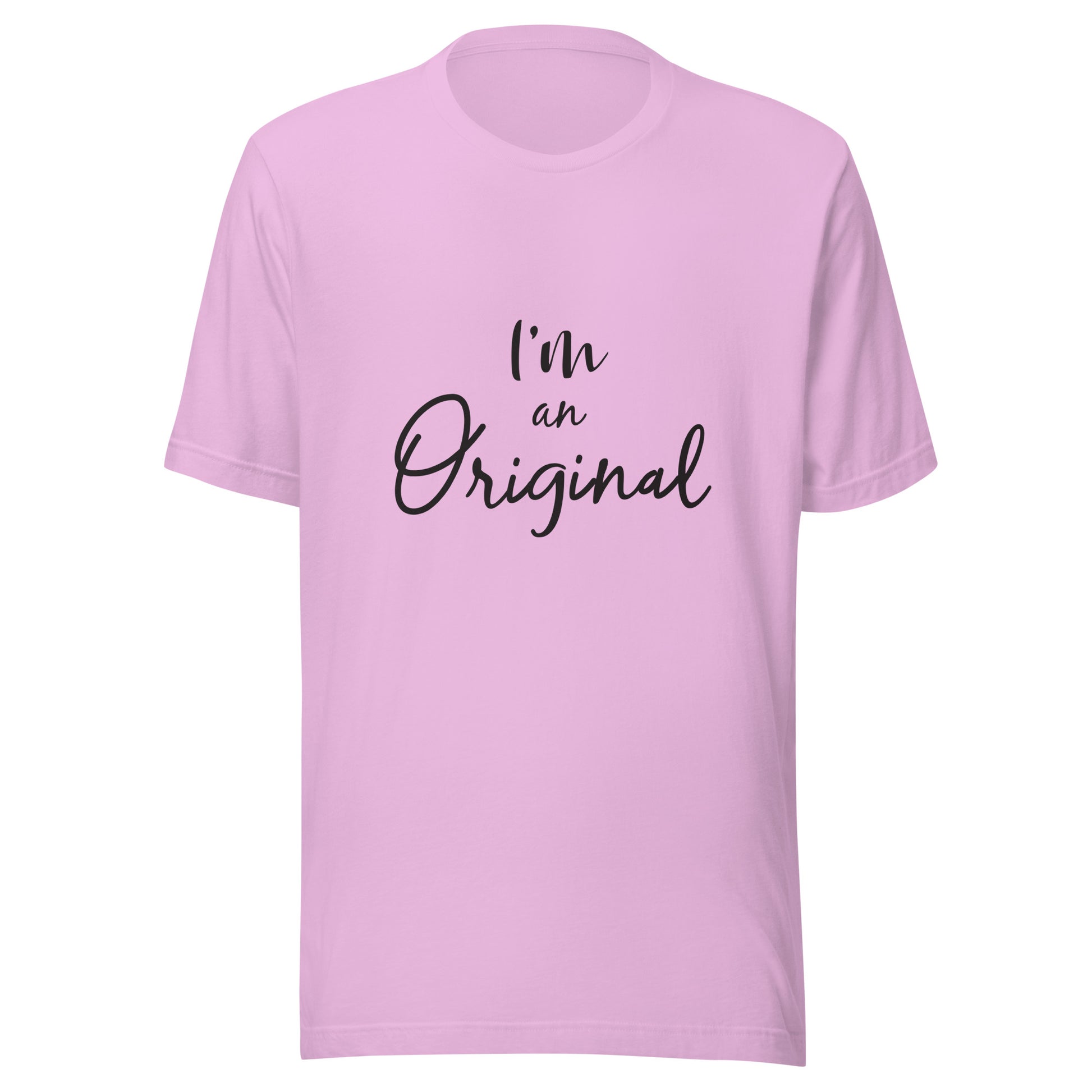 Lilac unisex short sleeve t-shirt that states 'I'm an Original'.