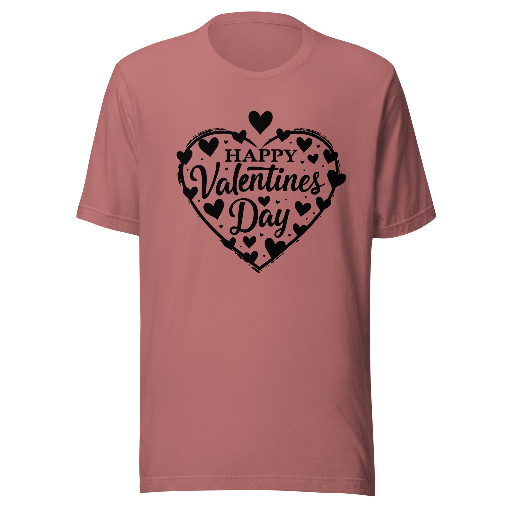 short sleeve t-shirt that says Happy Valentine's Day inside a heart. 