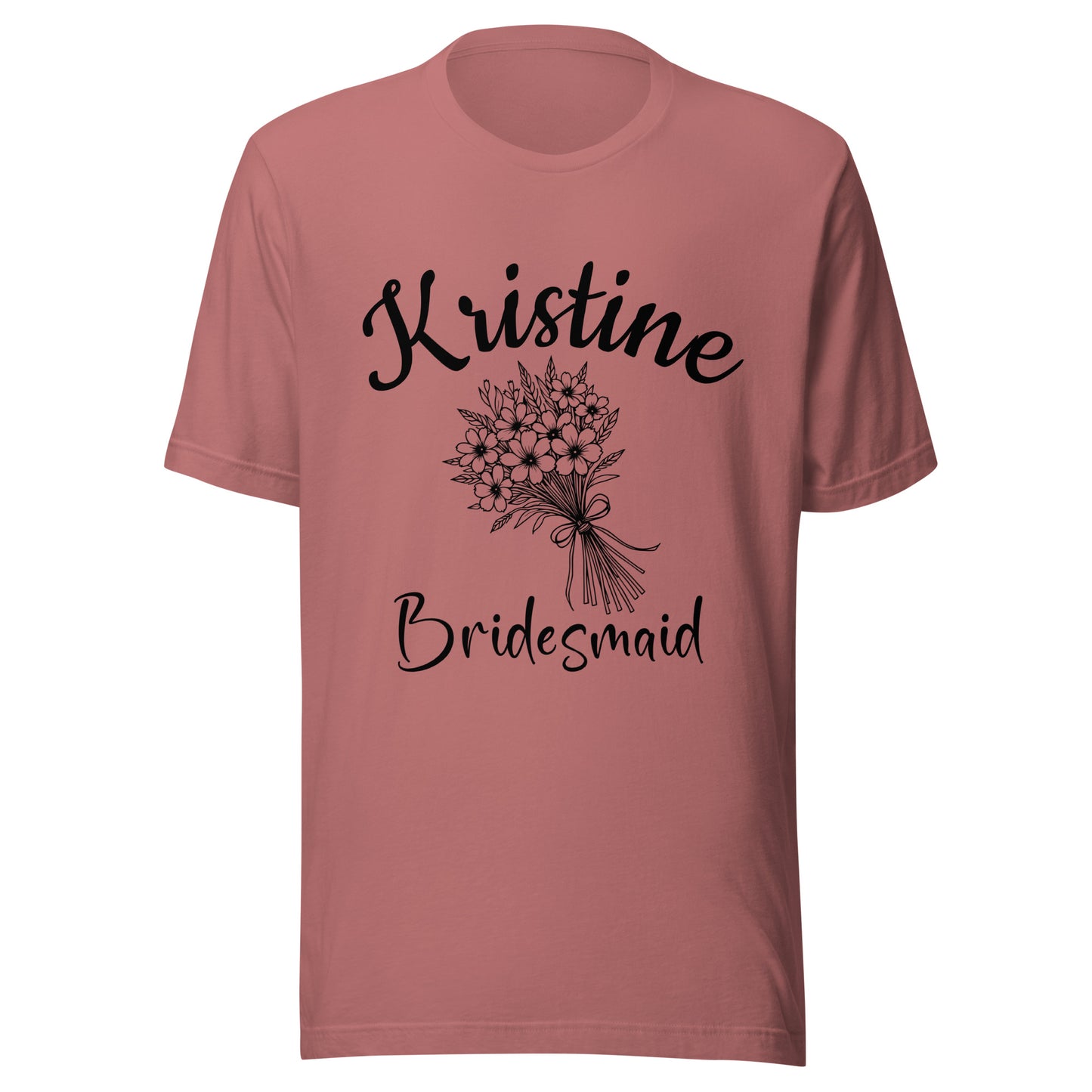 Personalized Bridesmaid t-shirt with name and large bouquet.