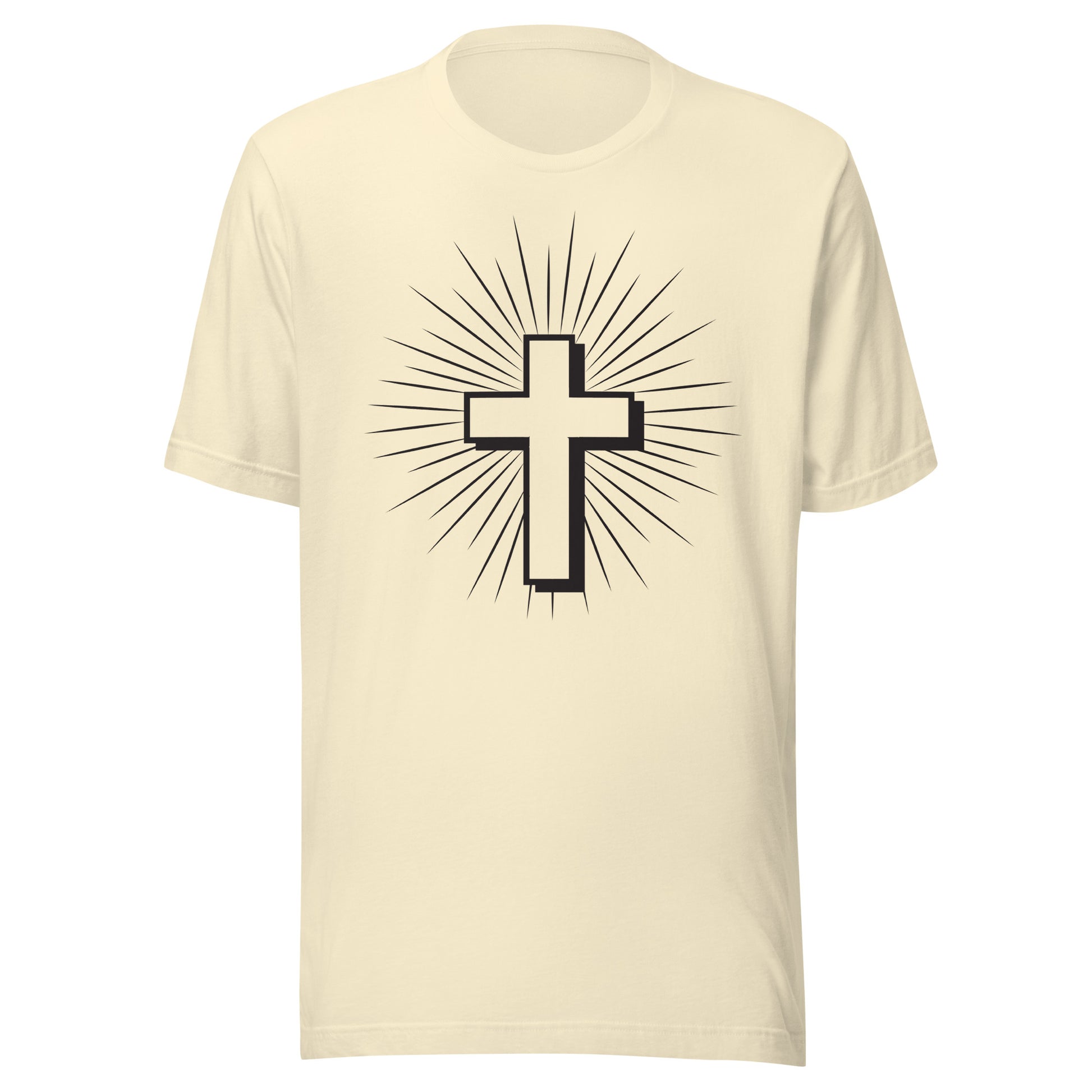 Christian Cross with Sun Rays on a short sleeve cream Unisex T-Shirt.