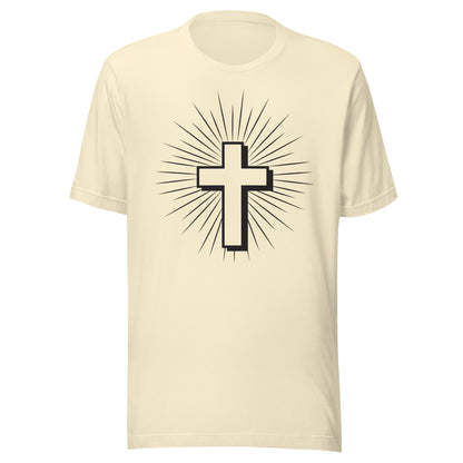 Christian Cross with Sun Rays on a short sleeve cream Unisex T-Shirt.