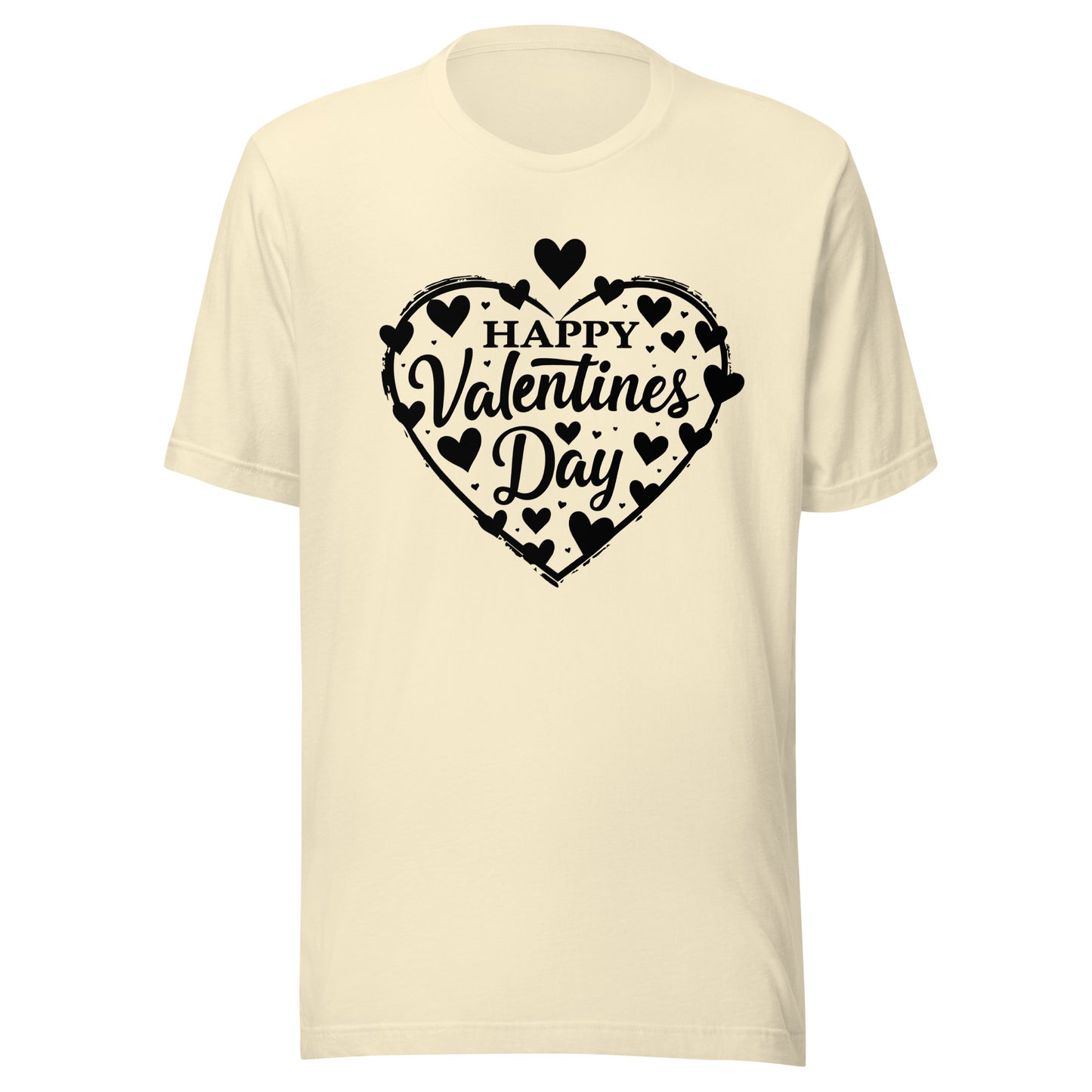 short sleeve t-shirt that says Happy Valentine's Day inside a heart. 