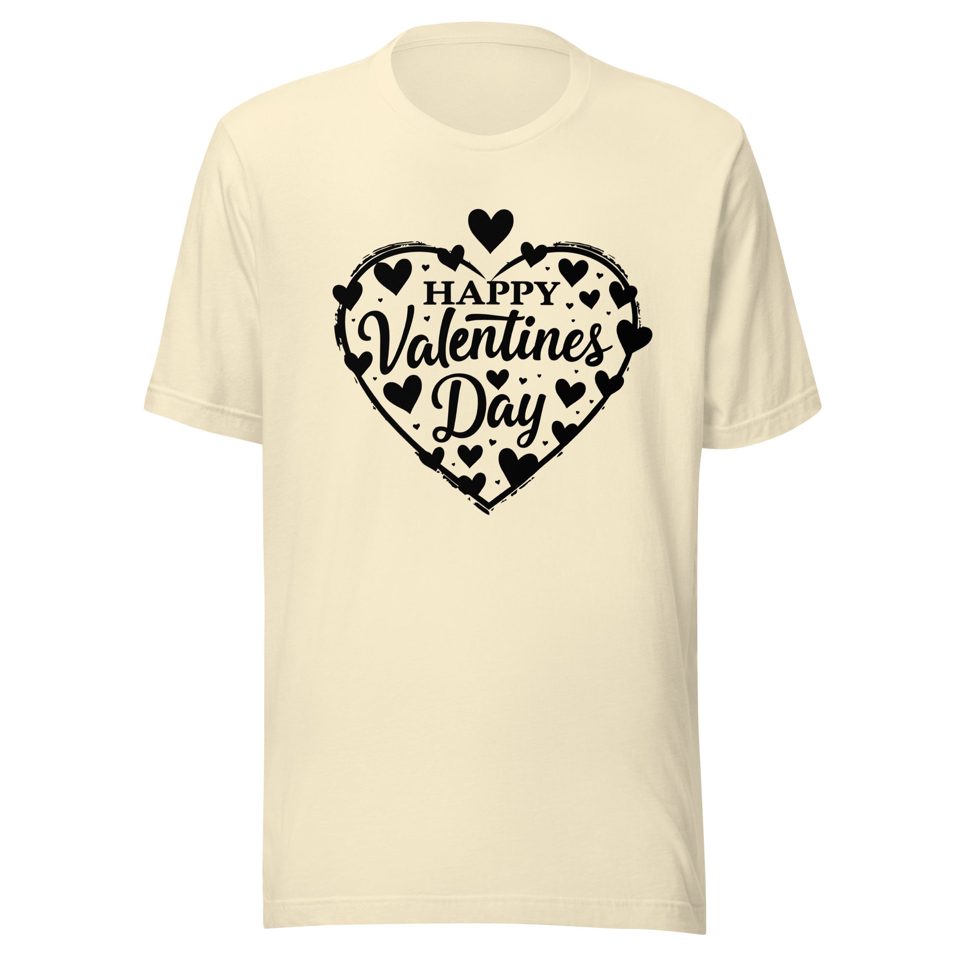 short sleeve t-shirt that says Happy Valentine's Day inside a heart. 
