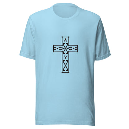 Ocean blue Ornate Christian Cross Unisex T-Shirt.