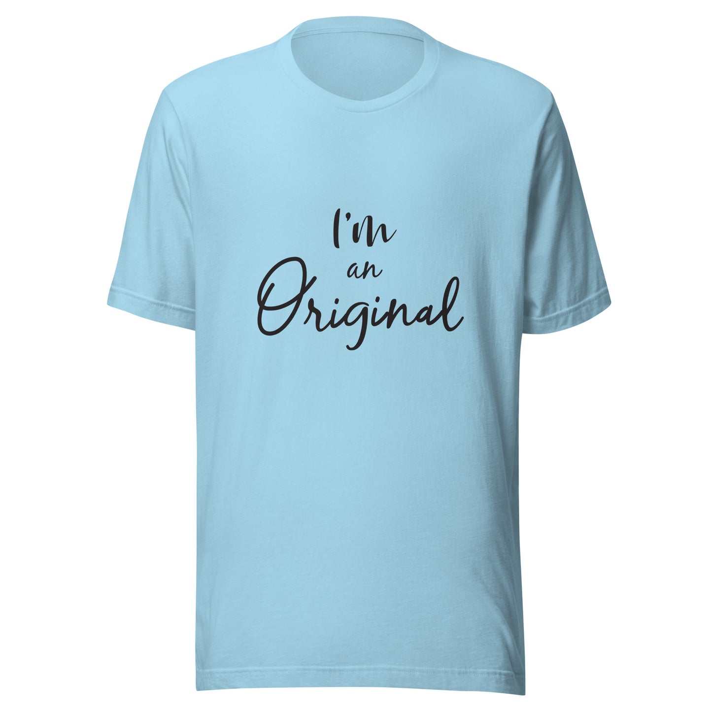 Ocean blue unisex short sleeve t-shirt that states 'I'm an Original'.