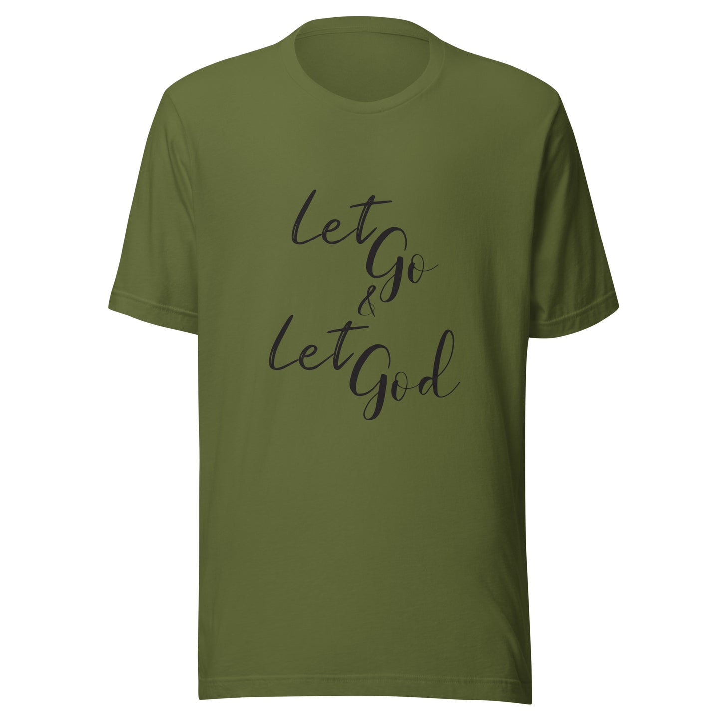 Olive unisex short sleeve t-shirt that states Let go & Let God.