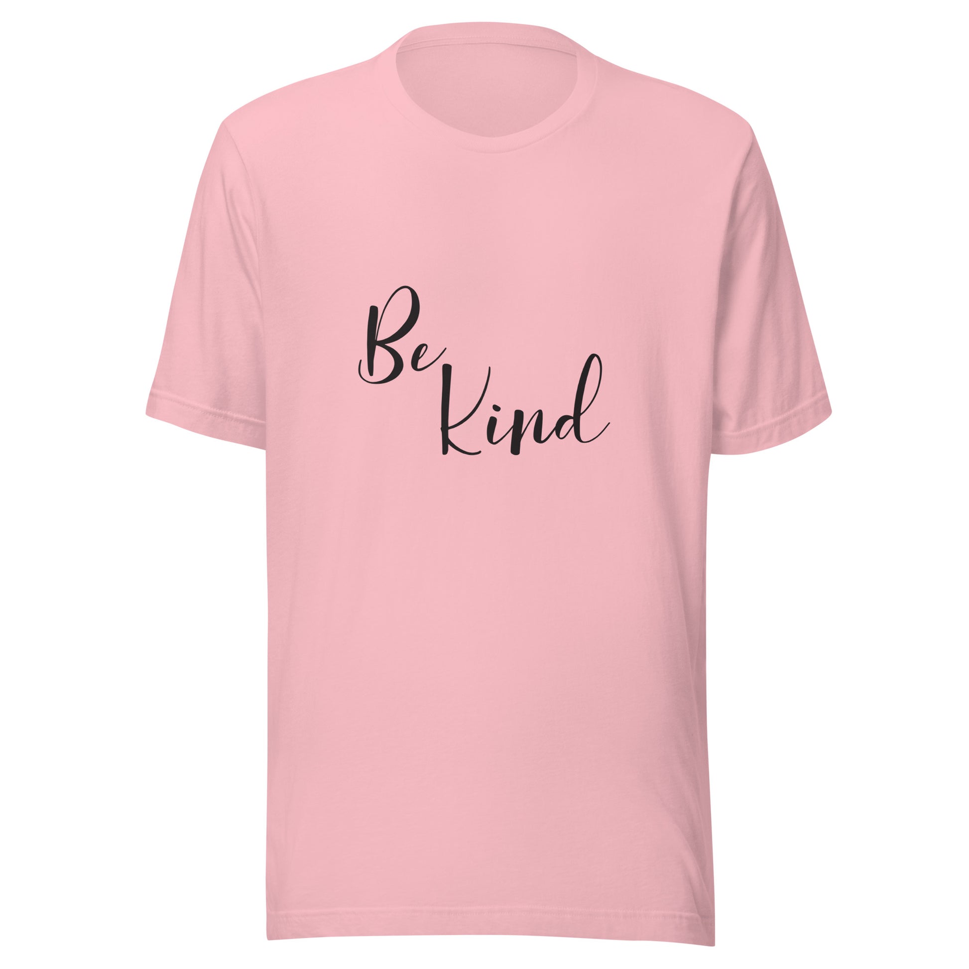 Pink unisex short sleeve t-shirt that says 'Be Kind'.